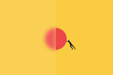 Businessman push ball reveals innovation, symbolizing revealing announcement of a new idea and innovation