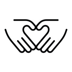 Hands forming a heart shape outline symbol