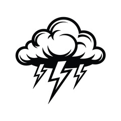 Stylized black and white cloud with lightning bolts illustration