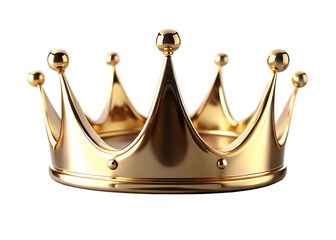A regal and ornate golden crown with pointed peaks and spherical finials against a stark black background