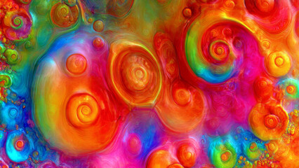 Vibrant, psychedelic abstract background of chromatic, iridescent fractal chaos creating mesmerizing, energetic feeling