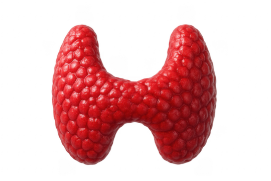 Human thyroid gland with raspberry texture on transparent background