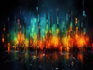 Creative abstract pixel rain background with a blend of colors and shapes