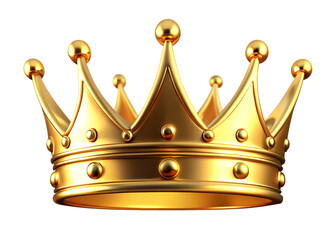 A majestic golden royal crown adorned with spherical jewels on a stark black background