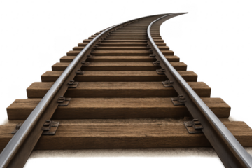 Train track curving on transparent background