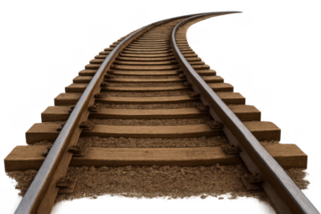 Railway track curving forward on transparent background
