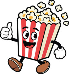 Popcorn Cartoon Walking Mascot Vector Illustration Design
