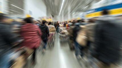 Crowd rushes into store during Black Friday shopping event filled with excitement and energy