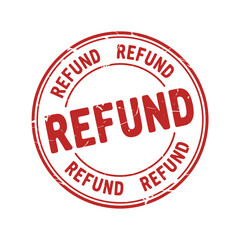 Red refund stamp graphic with circular text