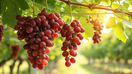Red Grape tree in garden, Grapes tree in natural warm sunlight background