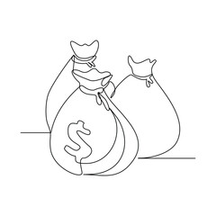 Continuous line drawing of money bag sack single one line art editable stroke of finance bank money storage and investment. Vector illustration	
