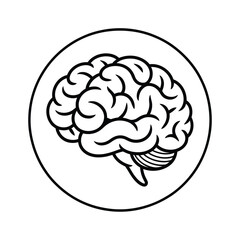 Simple line drawing of a human brain inside a circle