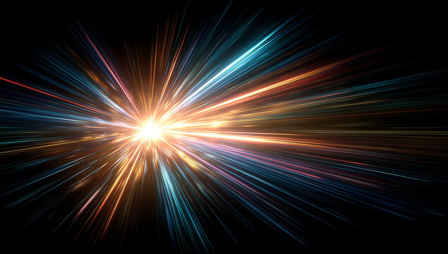 Dynamic Burst of Blue and Green Light Rays in a Dark Space Creating an Energetic and Vivid Visual - Powered by Adobe