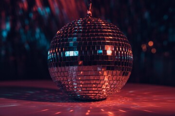 Obraz premium Disco Ball Reflecting Red and Blue Lights mirror ball