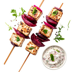 Delicious Grilled Tofu Skewers with Vibrant Beetroot Salad and Creamy Dressing