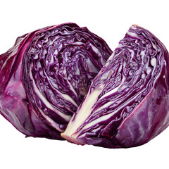 Fresh Halved Red Cabbage with Wedge Isolated on White Background