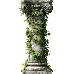 Elegant Ionic Column with Ivy Leaves on White Background for Architecture Design