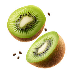 Fresh Isolated Falling Kiwi on White Transparent Background for Design Projects