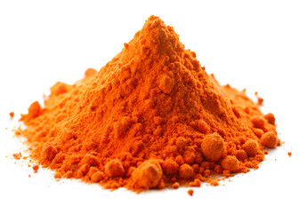A vibrant pile of orange powder, possibly turmeric or pigment, isolated on a clean transparent background