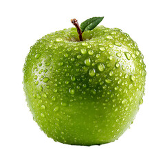 Fresh Juicy Green Apple with Water Droplets on White Background