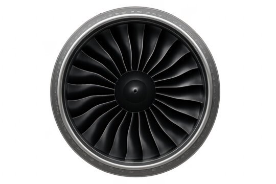 Jet engine fan blades rotating delivering aircraft propulsion