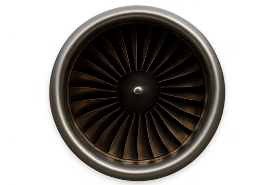Jet engine turbine fan isolated on transparent background