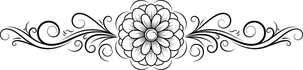 Ornamental Floral Design with Swirls Pattern and Transparent Background Style