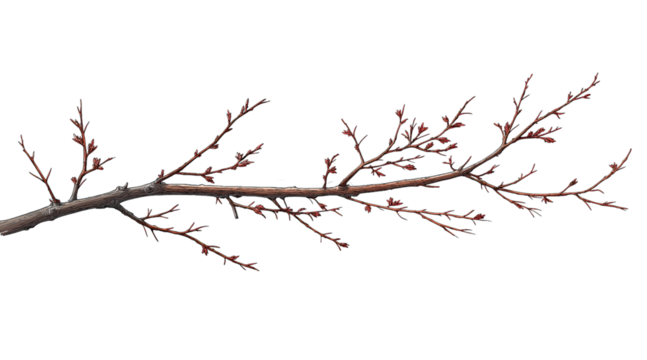 Brown Tree Branch with Red Buds isolated on a transparent background
