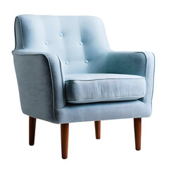 Modern Light Blue Upholstered Chair Isolated on White Background