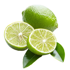 Fresh Lime Halves Surrounded by Vibrant Green Leaf, Perfect for Food and Beverage Advertisement