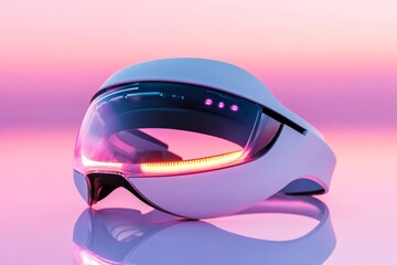 Virtual reality headset rendering advanced digital interface on translucent visor. Modern technology for immersive gaming and metaverse connection