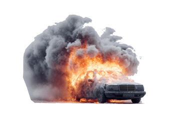 Car exploding in a ball of fire and smoke
