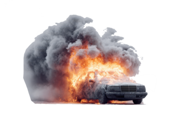 Car exploding in a ball of fire and smoke