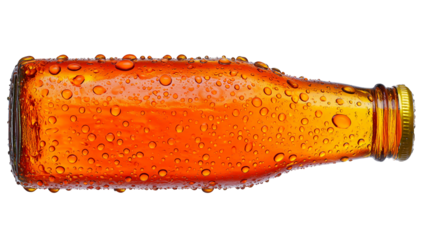 Bottle of beer with water drops isolated on transparent background, refreshing drink concept