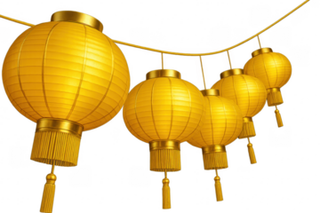 Golden Chinese lanterns hanging for Lunar New Year celebration