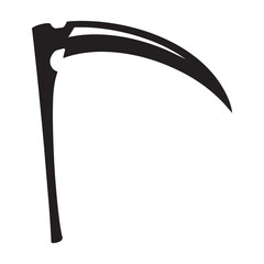Silhouette of a grim reaper s scythe with a curved blade and long handle on a white background