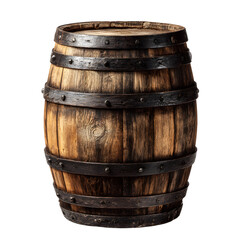 Obraz premium Vintage Wooden Barrel with Iron Rings on Black Background for Design Projects