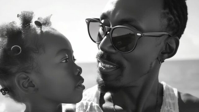 Heartwarming  of a man and a child enjoying their time together by the sea.