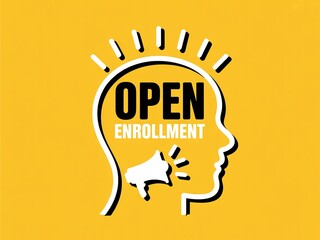 Open Enrollment Campaign Graphic: Silhouette of Person's Head with Megaphone Announcing Program or Health Plan