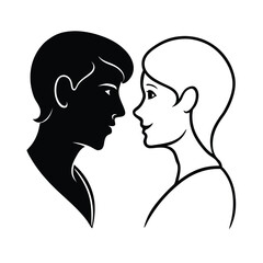 Contrasting profiles of a man and woman facing each other silhouette