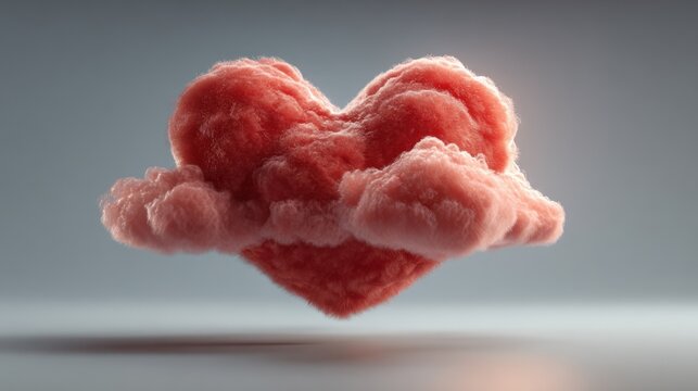 Fluffy pink heart with clouds, digital art