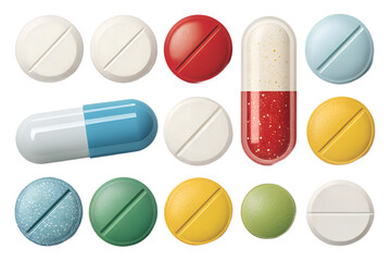 Realistic Pills and Tablets PNG Set &ndash; Isolated Medicine Capsules on Transparent Background