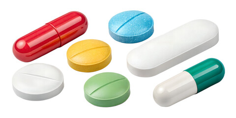 Realistic Pills and Tablets PNG Set &ndash; Isolated Medicine Capsules on Transparent Background