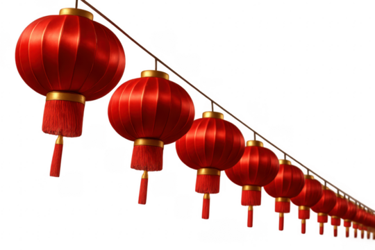Red Chinese lanterns decorating a long line