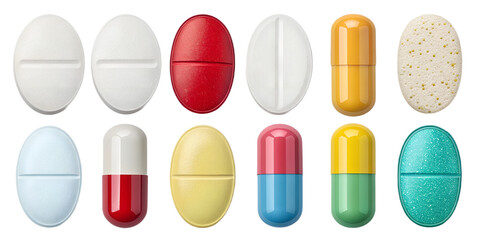 Realistic Pills and Tablets PNG Set &ndash; Isolated Medicine Capsules on Transparent Background