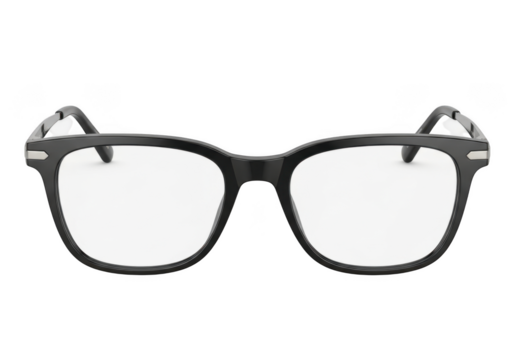 Stylish black frame glasses isolated on transparent background offering clear vision and a modern, sophisticated look