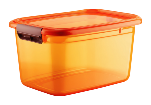 Organizing food storage orange plastic container kitchen product isolated on transparent background