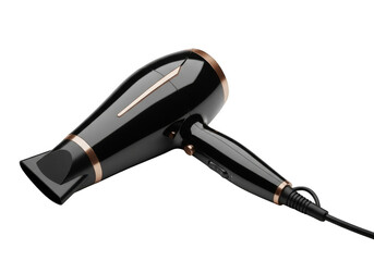 Modern black hair dryer isolated on transparent background, a sleek and stylish appliance for professional hair styling