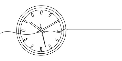 wall clock continuous one line drawing, simple single line vector. outline isolated white background. 