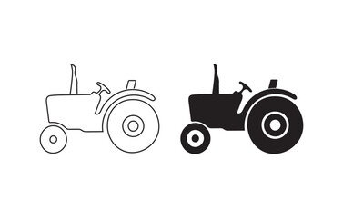 Tractor Vector Outline and Silhouette Illustration